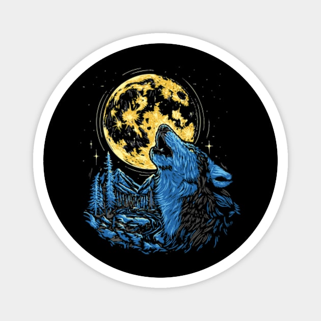 Wolf howl moon Magnet by Yoko Momoka